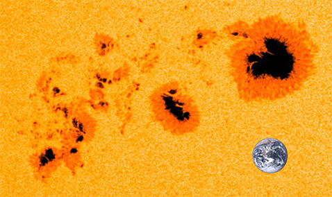 Zonnevlekkengebied 11944 met een grootte van 1480MH. Een afbeelding van de Aarde is bijgevoegd om een idee te geven van hoe groot zonnevlekkengroepen kunnen worden.