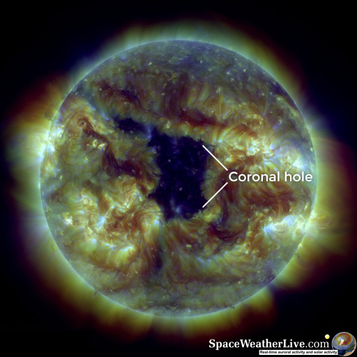 Een coronaal gat zoals gezien door NASA’s Solar Dynamics Observatory.